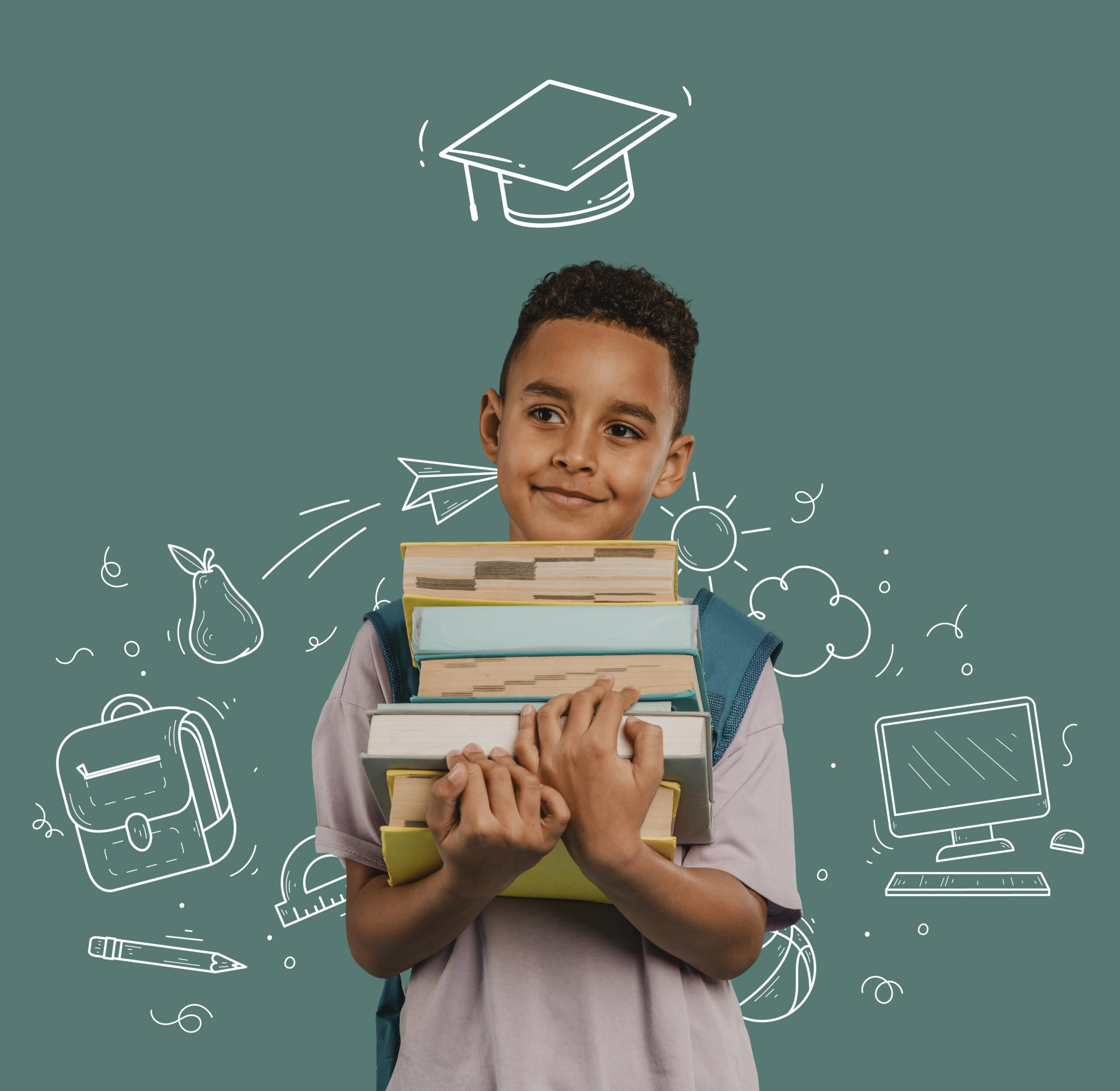 medium shot boy portrait with graduation background